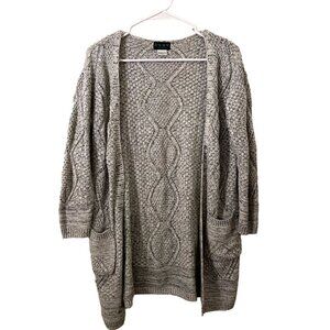 Ceny Cable Knit Open Front Cardigan PM Gray Women Petite 3/4 Sleeve Pockets